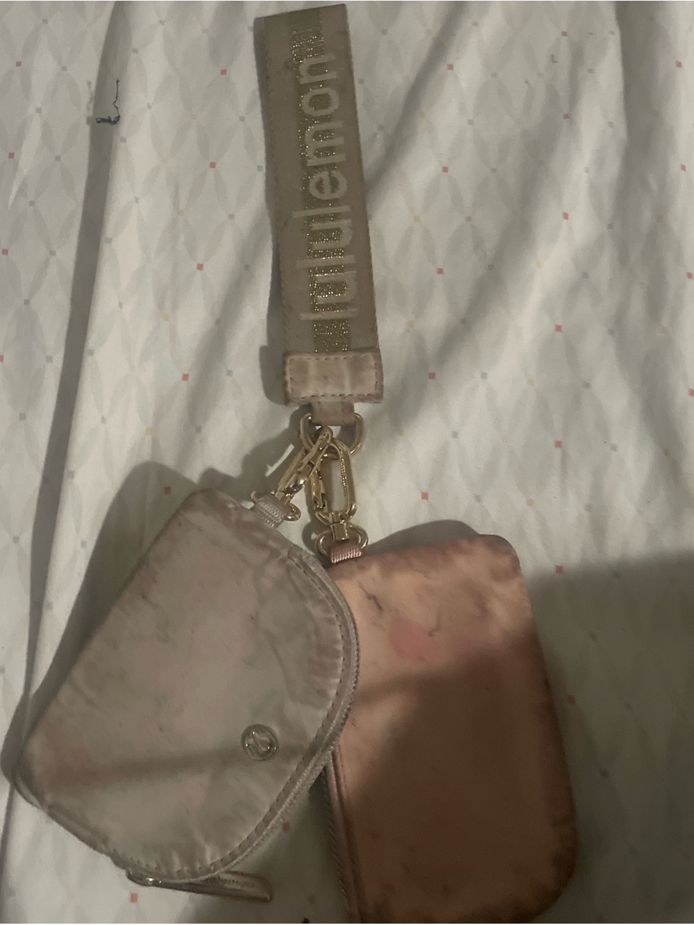 lululemon athletica Blush Pink Wristlet Key Pouch Set with Gold Hardware